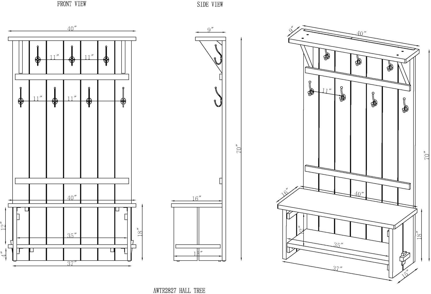 Castleton Mango Wood Hall Tree with Bench and Storage