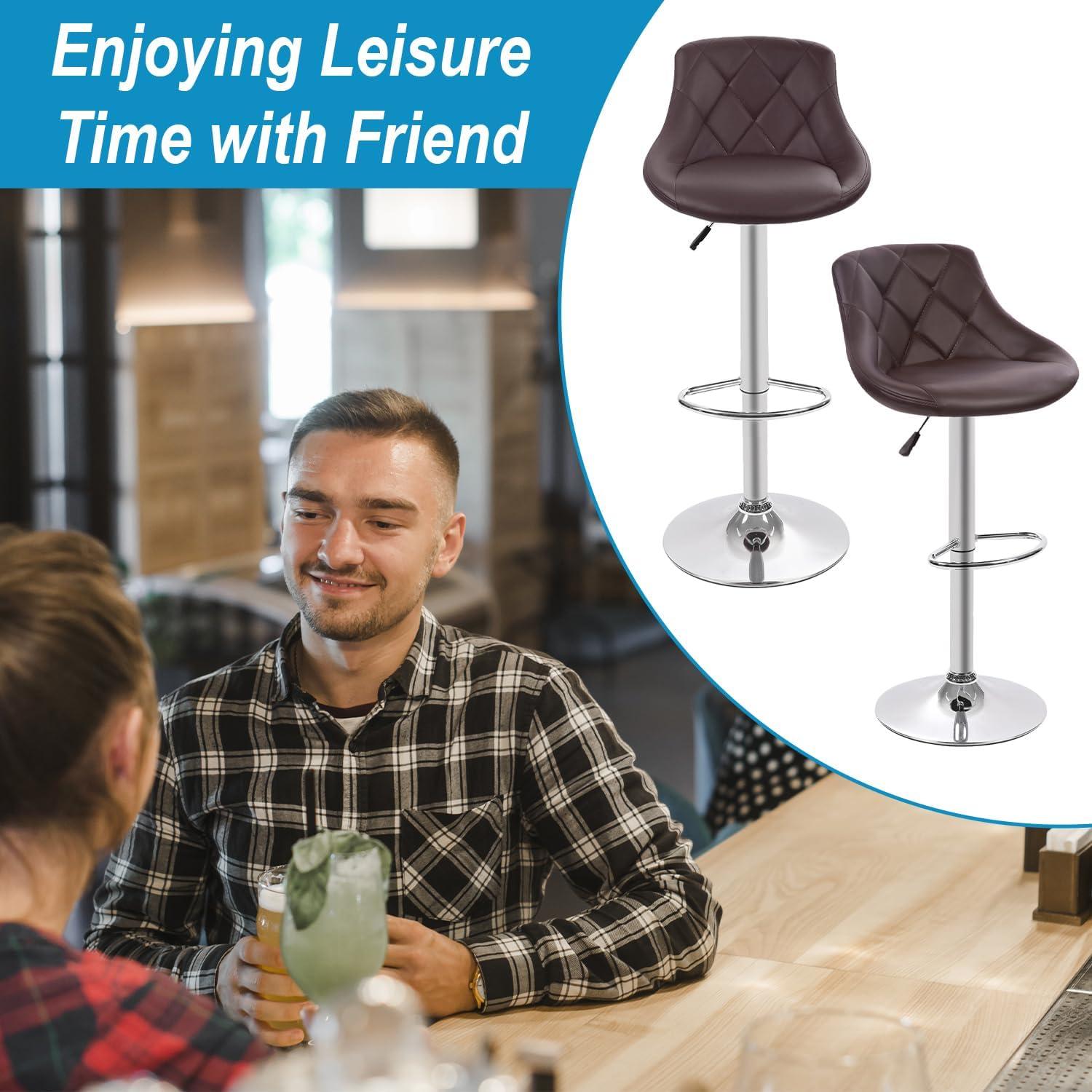 MarketLane Bar Stools Set of 2,Modern PU Leather,Armless with Backrest Swivel Bar Stools,Height Adjustable Swivel Barstool Hydraulic Island Bar Stools Armless Kitchen Counter Bar Chairs,Black