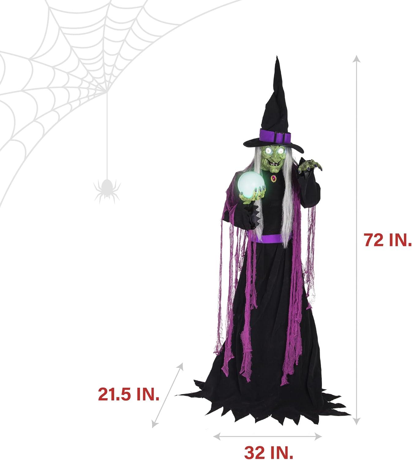 Haunted Hill Farm Haunted Hill Farm 6-Ft. Tall Fortune Teller Witch, Plug-In Motion-Activated Talking Halloween Prop