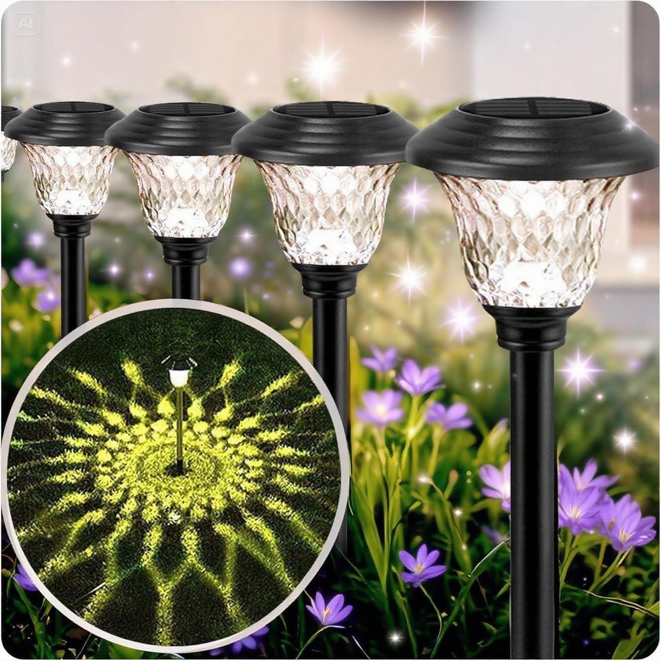 Beau Jardin 8 Pack Solar Pathway Lights Outdoor Solar Powered Lights Waterproof Glass High Lumen for Garden Landscape Path Yard Walkway Patio Driveway Outside Colored Color Changing White Black