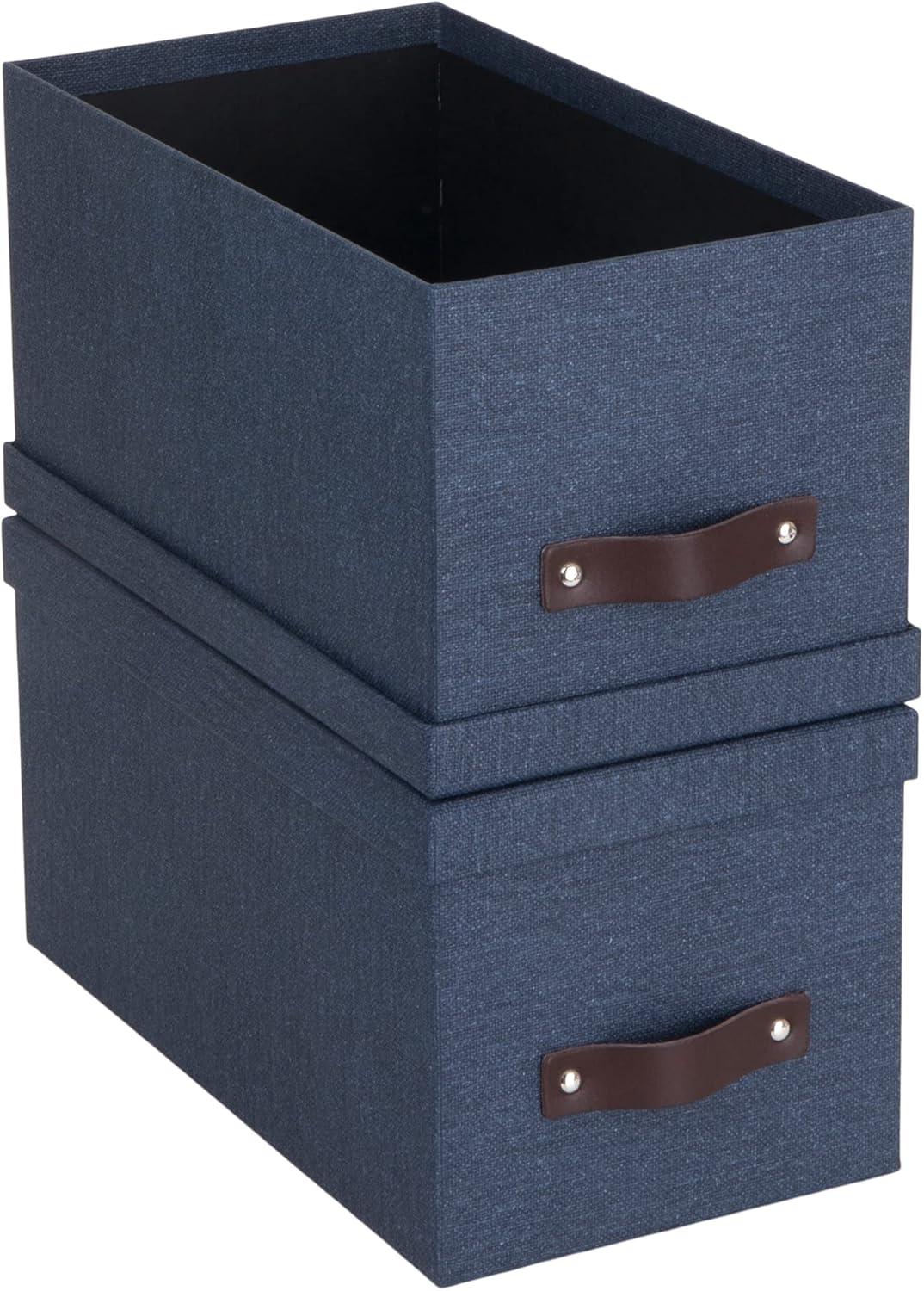 Bigso Box of Sweden Silvia Organizational Storage Box with Leather Handle for Shelves and Stacks Easily - Durable and Decorative Storage Boxes with Lids - 5.9 in x 6.5 in x 11.6 in - 2 Pack - Blue