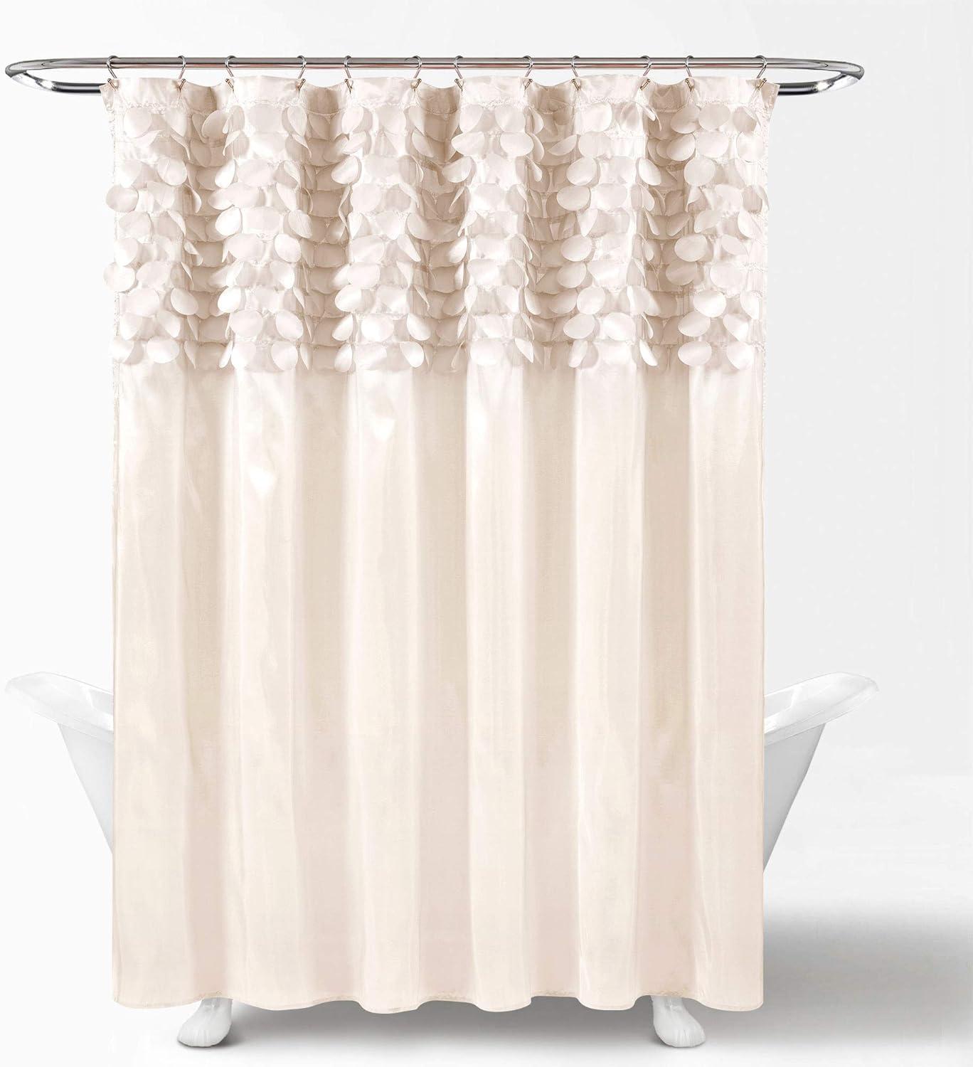 Beige Textured Polyester Shower Curtain with 3D Circle Design