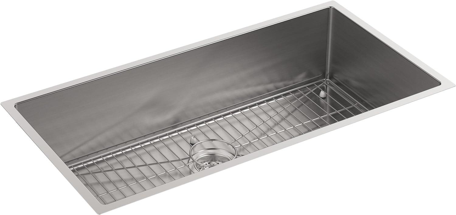 Strive® 35" L x 18-5/16" W x 9-5/16" Under-Mount Extra-Large Single Bowl Kitchen Sink with Basin Rack