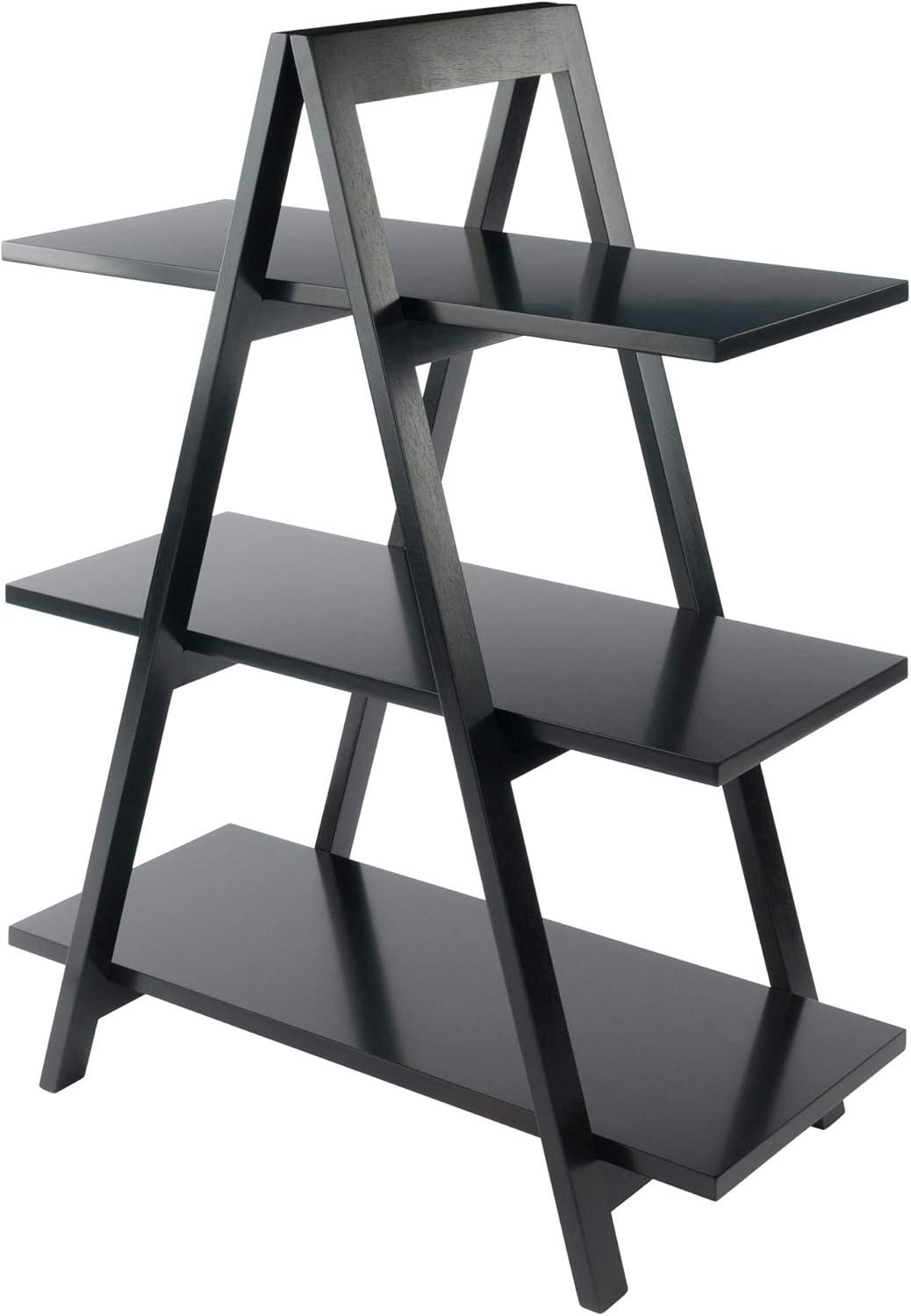 Black Wood 3-Tier A-Frame Ladder Shelf