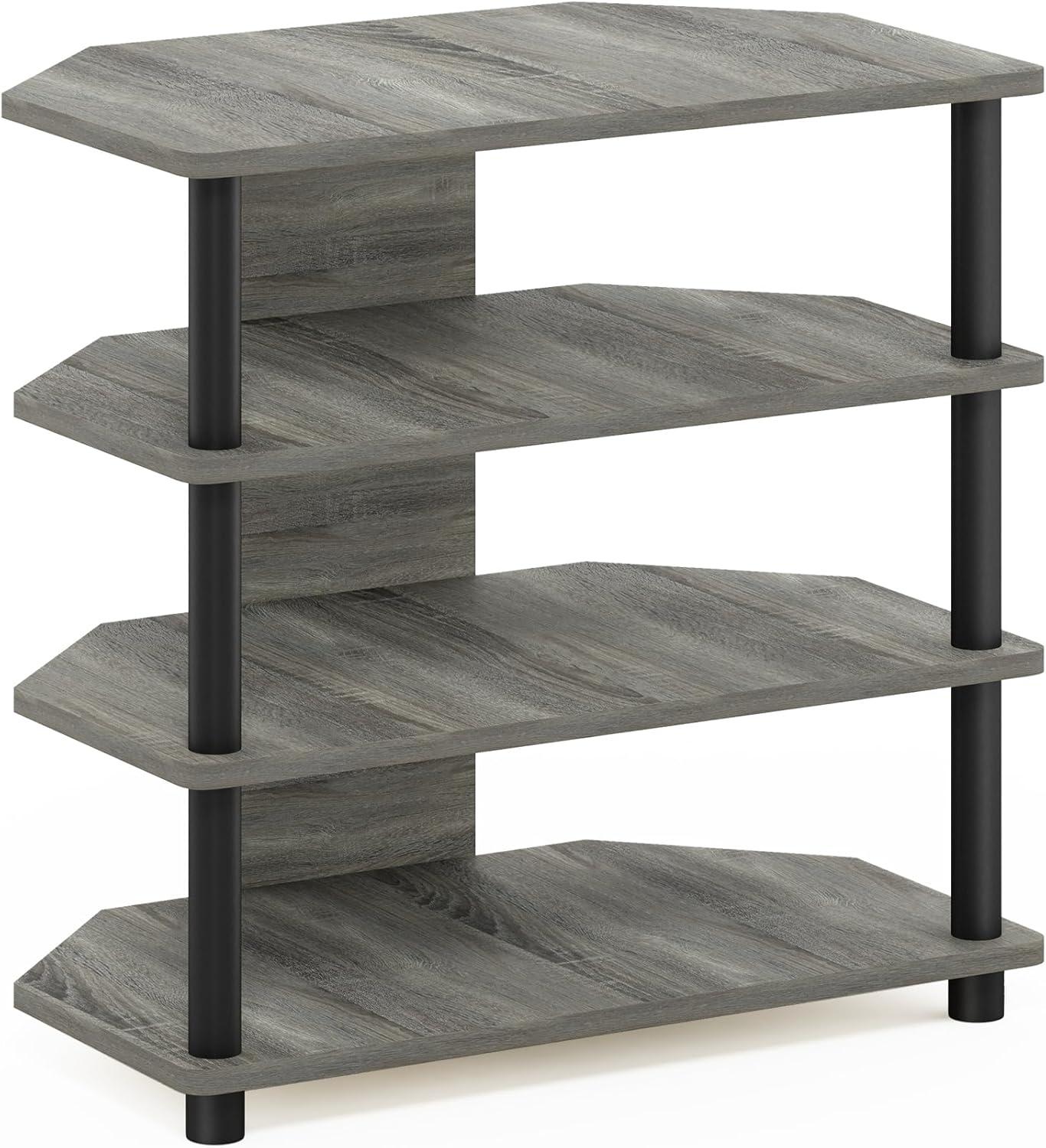 Furinno Turn-N-Tube Easy Assembly 4-Tier Petite TV Stand, French Oak Grey/Black