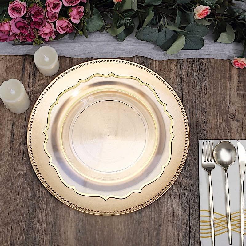 BalsaCircle 6 Gold 13" Crystal Beaded Acrylic Wooden Textured Round Charger Plates