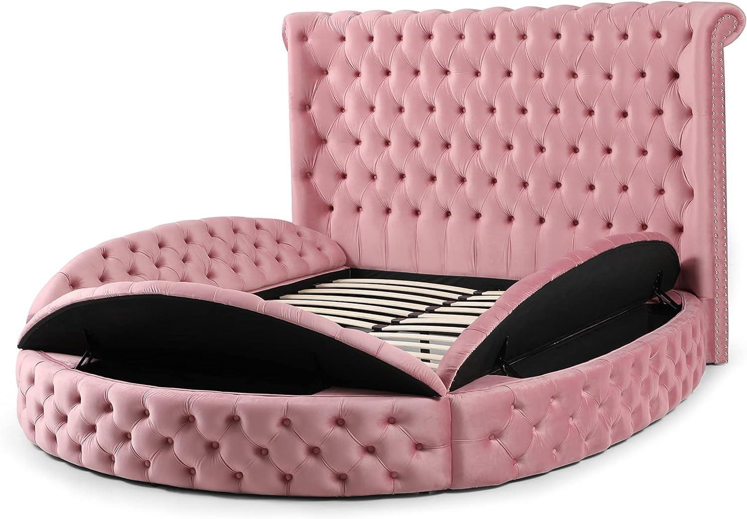 Woodpeckers Furniture and Mattress Upholstered Round Storage Bed