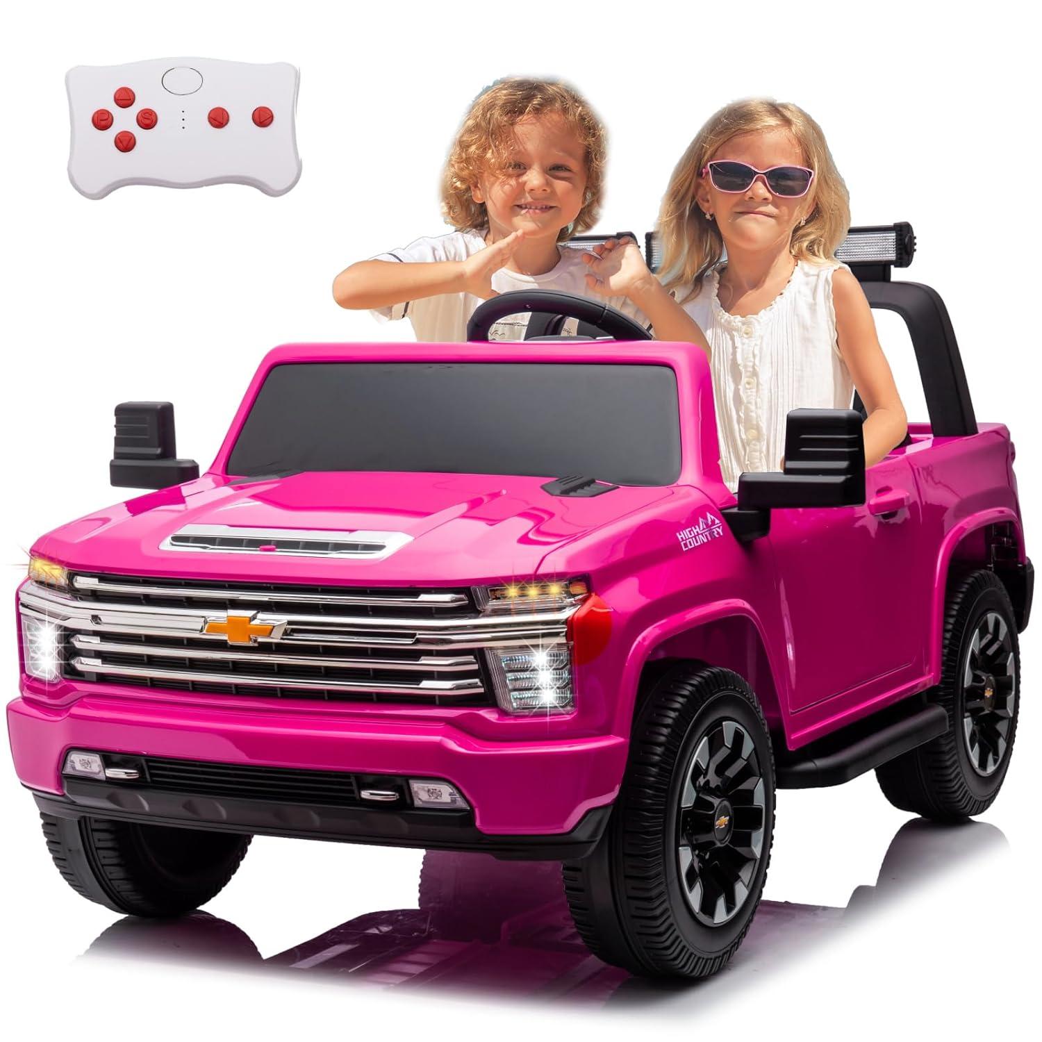 LUIBAS 24V Ride on Toy, 2 Seater Licensed Chevrolet Silverado HD with Remote Control, Battery Powered Kids Electric Ride on Truck for Boys Girls with Wear-Resistant EVA Tires, Music, Bluetooth, Red