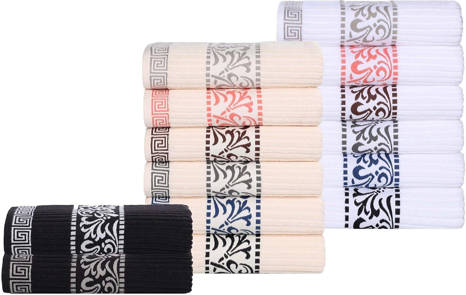 Ivory and Chocolate 6-Piece Cotton Towel Set with Greek Pattern