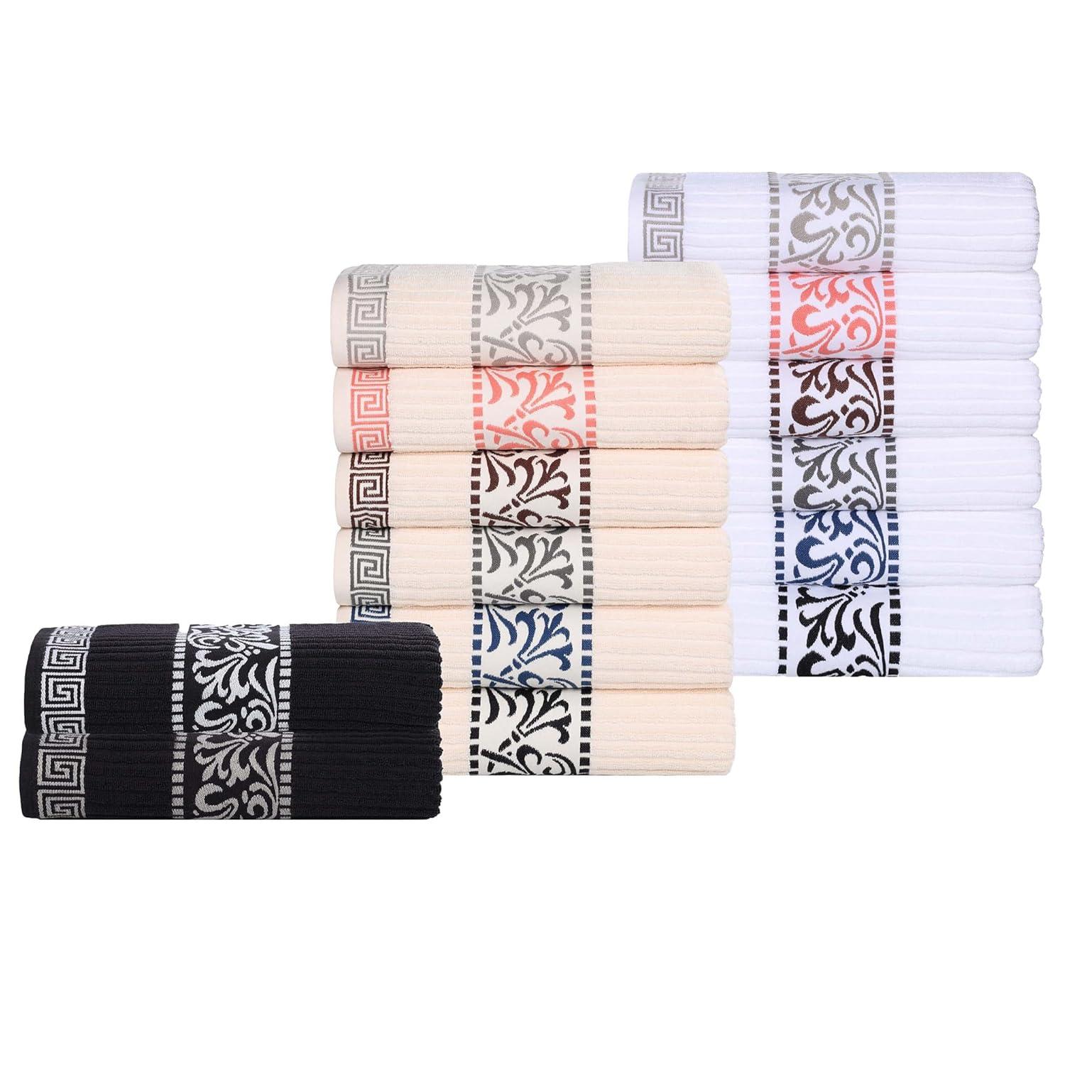 Superior Athens 6-Piece Cotton Greek Scroll Towel Set, Ivory-Gray