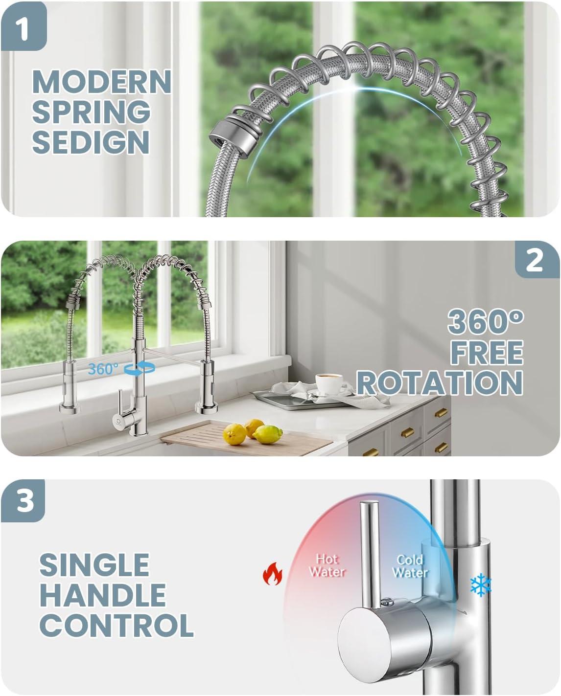 Brushed Nickel Stainless Steel Pull Down Kitchen Faucet