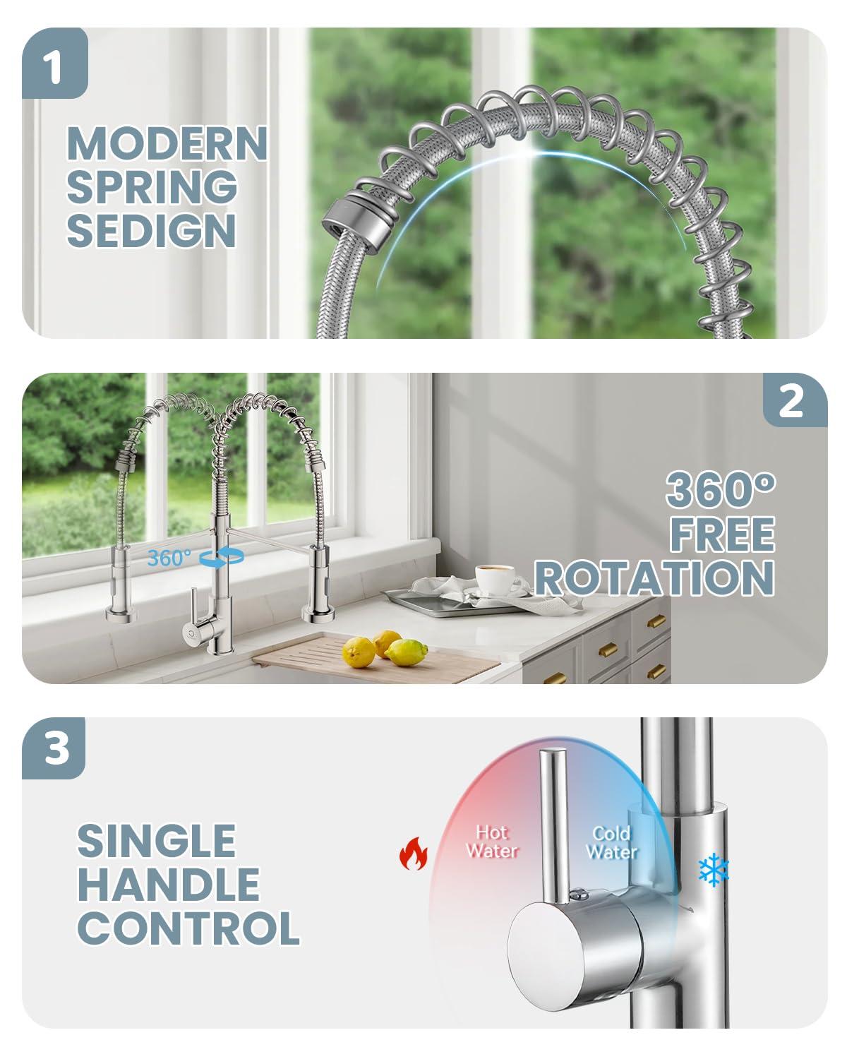 Fairub MAMCPM Brushed Nickel Kitchen Faucet With Pull Down Sprayer, Stainless Steel Kitchen Sink Faucets