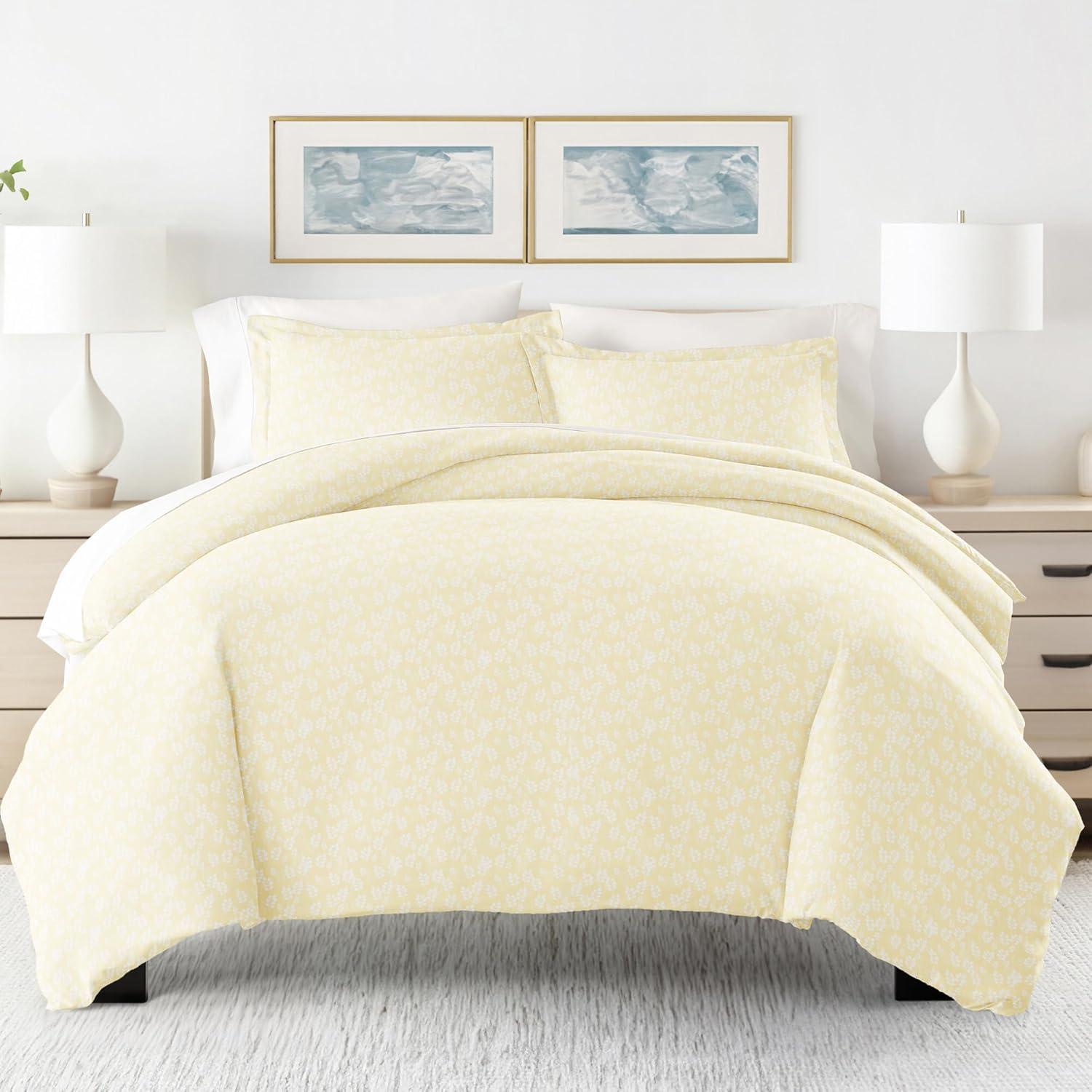 Ultra Soft & Breathable - Duvet Cover Set - Ivory Wheatfield Floral for Queen Size Bedding by Comfort Canopy