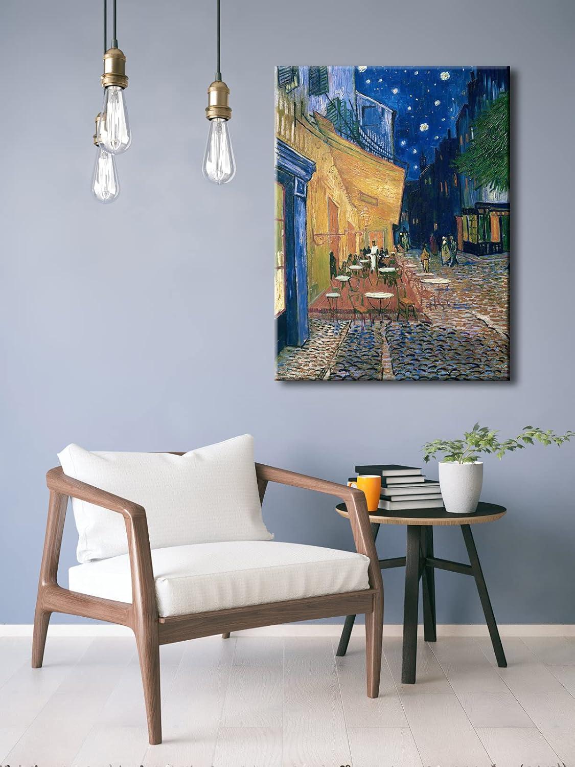 Wieco Art Cafe Terrace at Night Canvas Prints Wall Art by Van Gogh Classic Oil Paintings Reproduction Large Gallery Wrapped Cityscape Picture Giclee Artwork for Dining Room Home Office Decorations