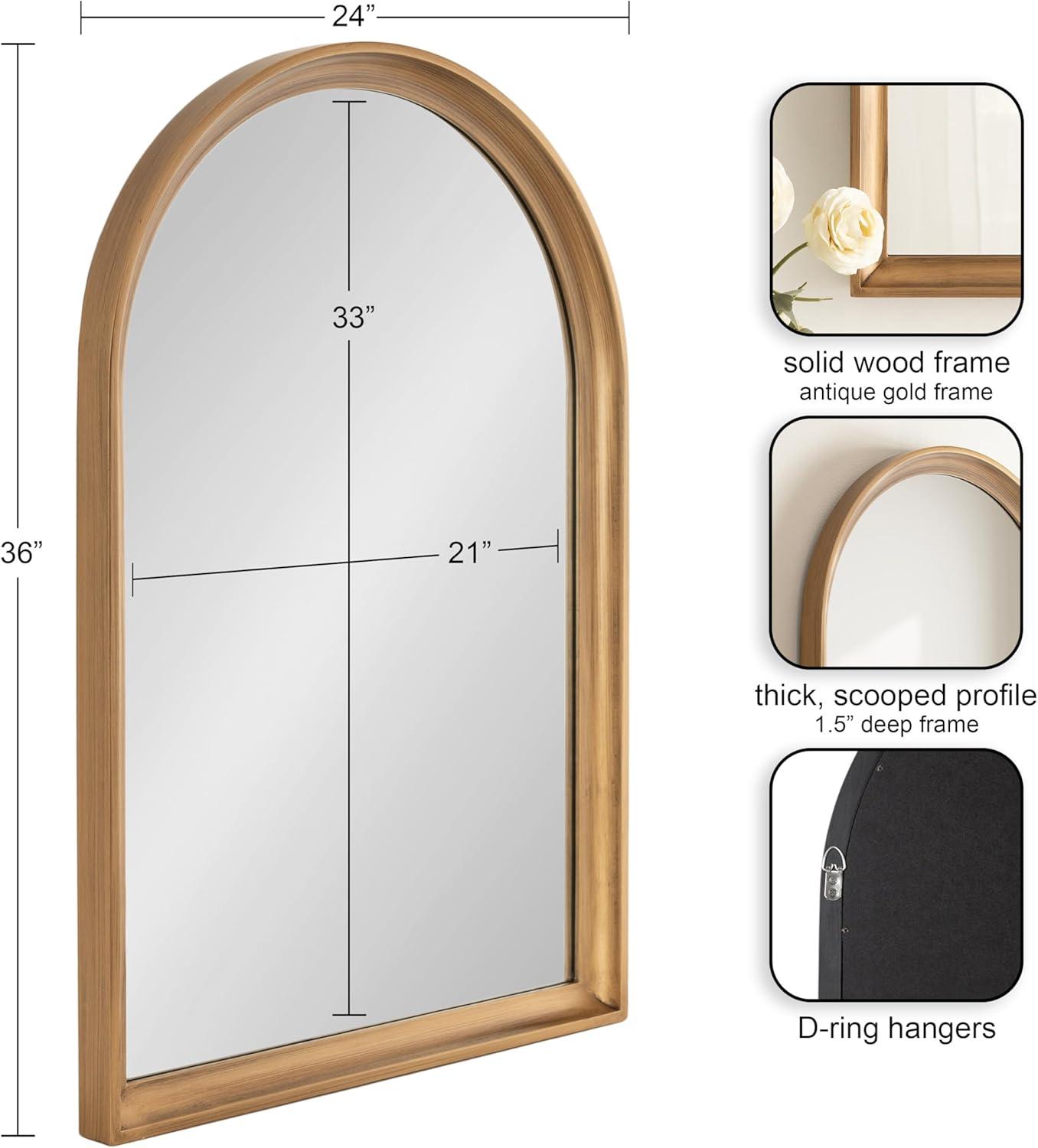 Kate and Laurel Hatherleigh Vintage Arched Wooden Wall Mirror, 24 x 36, Antique Gold, Decorative Arch Mirror for Use as Vanity Bathroom Mirror or Fireplace Mantel Mirror