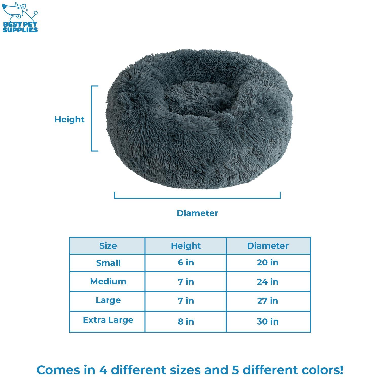 Best Pet Supplies Donut Dog Bed with Faux Fur, Anti-Anxiety Cushion, Slip-Resistant