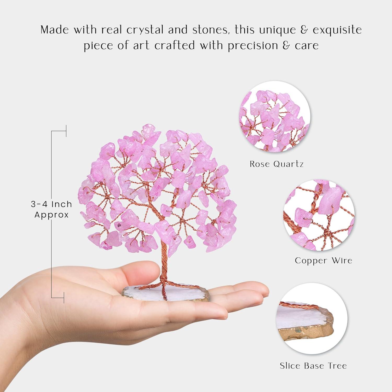 Natural Quartz Crystal Money Tree Natural Healing Crystal Bonsai Tree Pink One Size