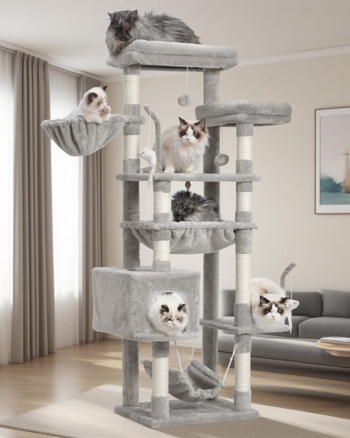 Tucker Murphy Pet™ 63" Cat Tree For Large Breeds - Spacious Platforms, Hammock, Sisal Scratching Posts & Cat Condo, Indoor Use