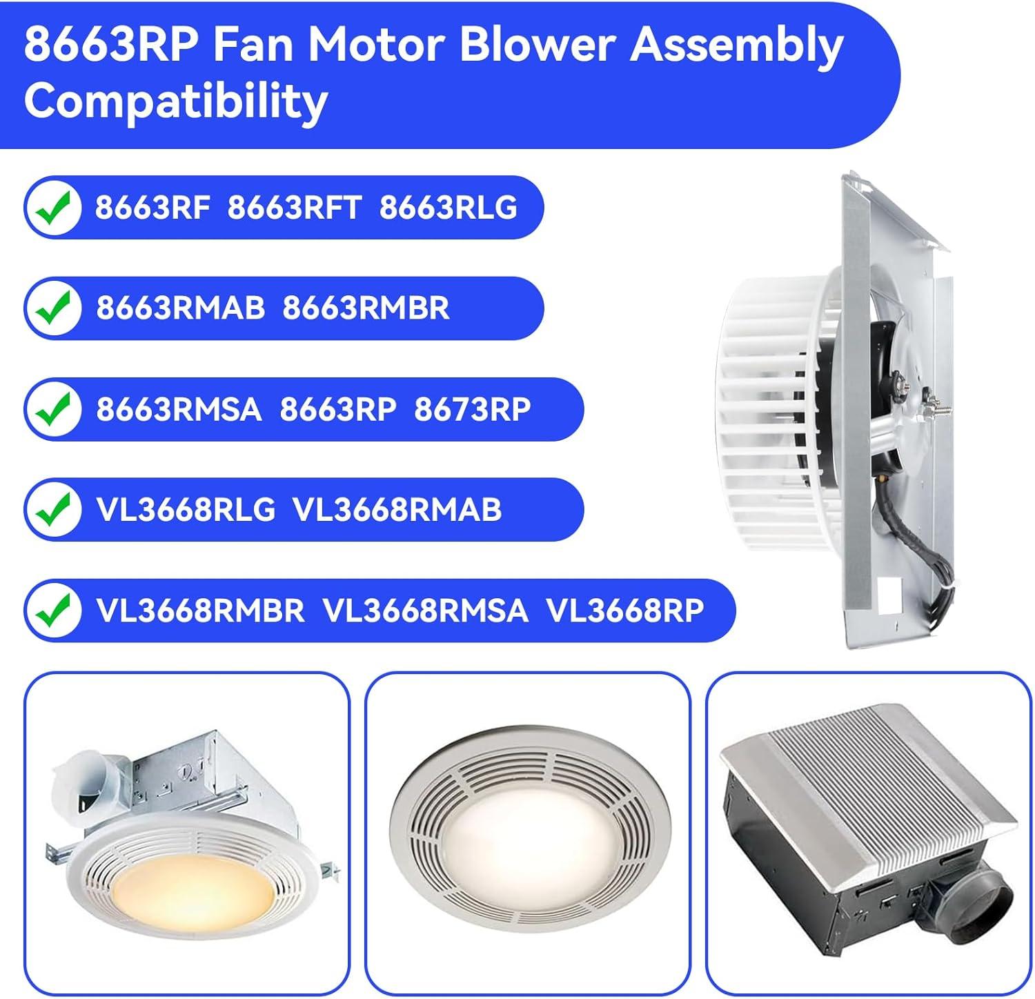 97017705 Motor Assembly for NuTone, 97017705 Bathroom Exhaust Fan, Replacement for 8663RP 8664RP 671R 672R Broan 750 751 752 Fan Ventilation, Replaces 86933000/JA2B104N