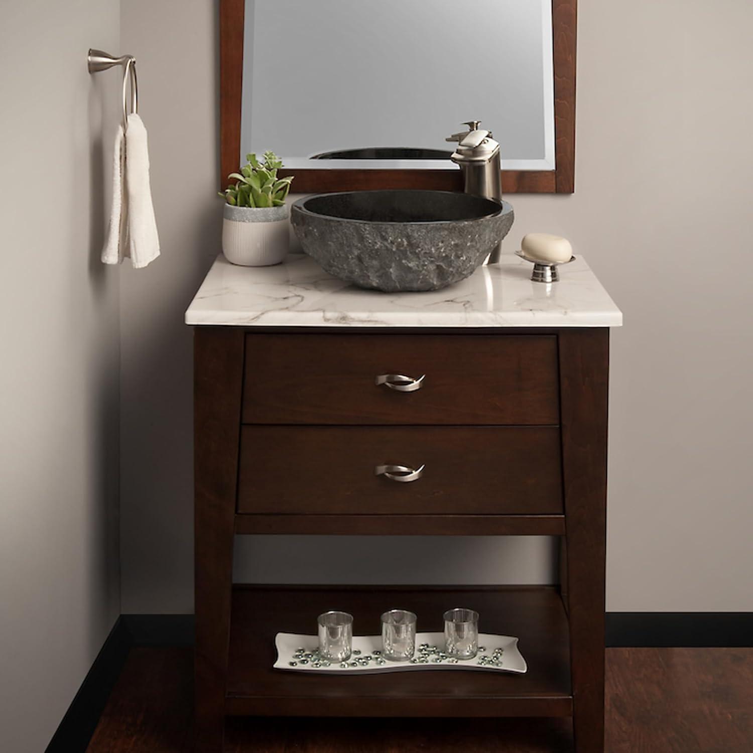 Round Black Granite Above-Counter Vessel Sink