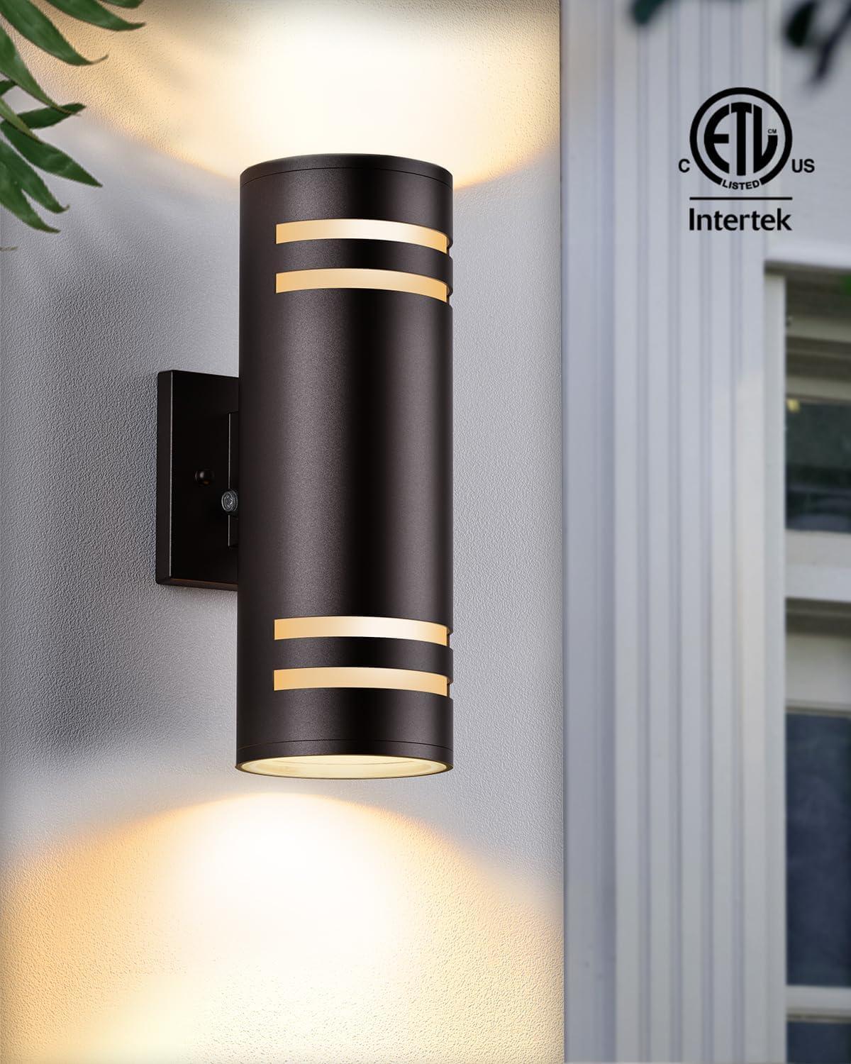 Dusk To Dawn Outdoor Lighting 2 Pack, Modern Outdoor Wall Lights Exterior ETL Listed, Oil Rubbed Bronze Cylinder Outdoor Sconce Lights, Waterproof Outside Lights For House Porch Garage