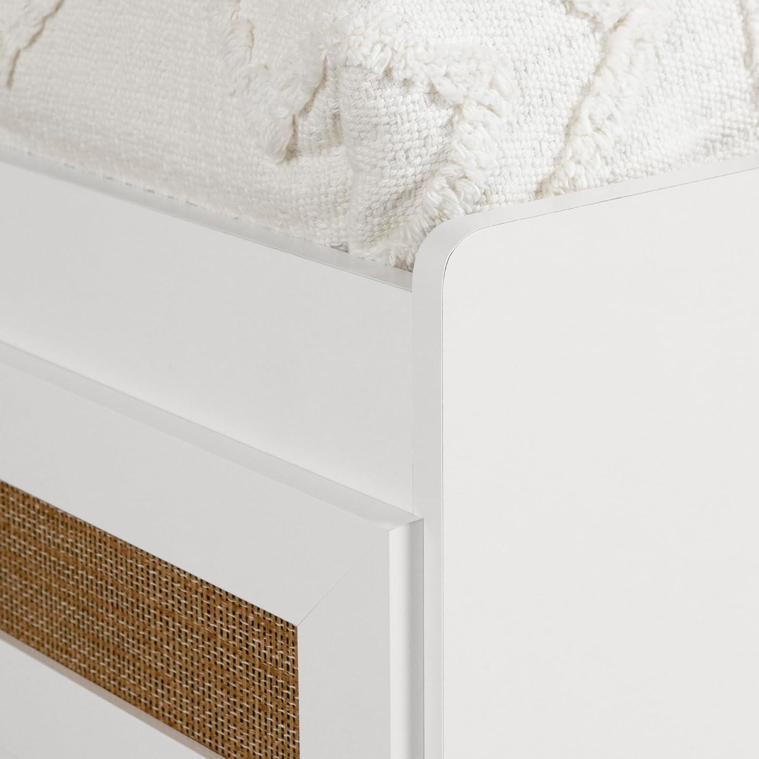 South Shore Bloom, Bohemian Harmony Twin Mates Bed with 3 Drawers, White and Faux Printed Rattan