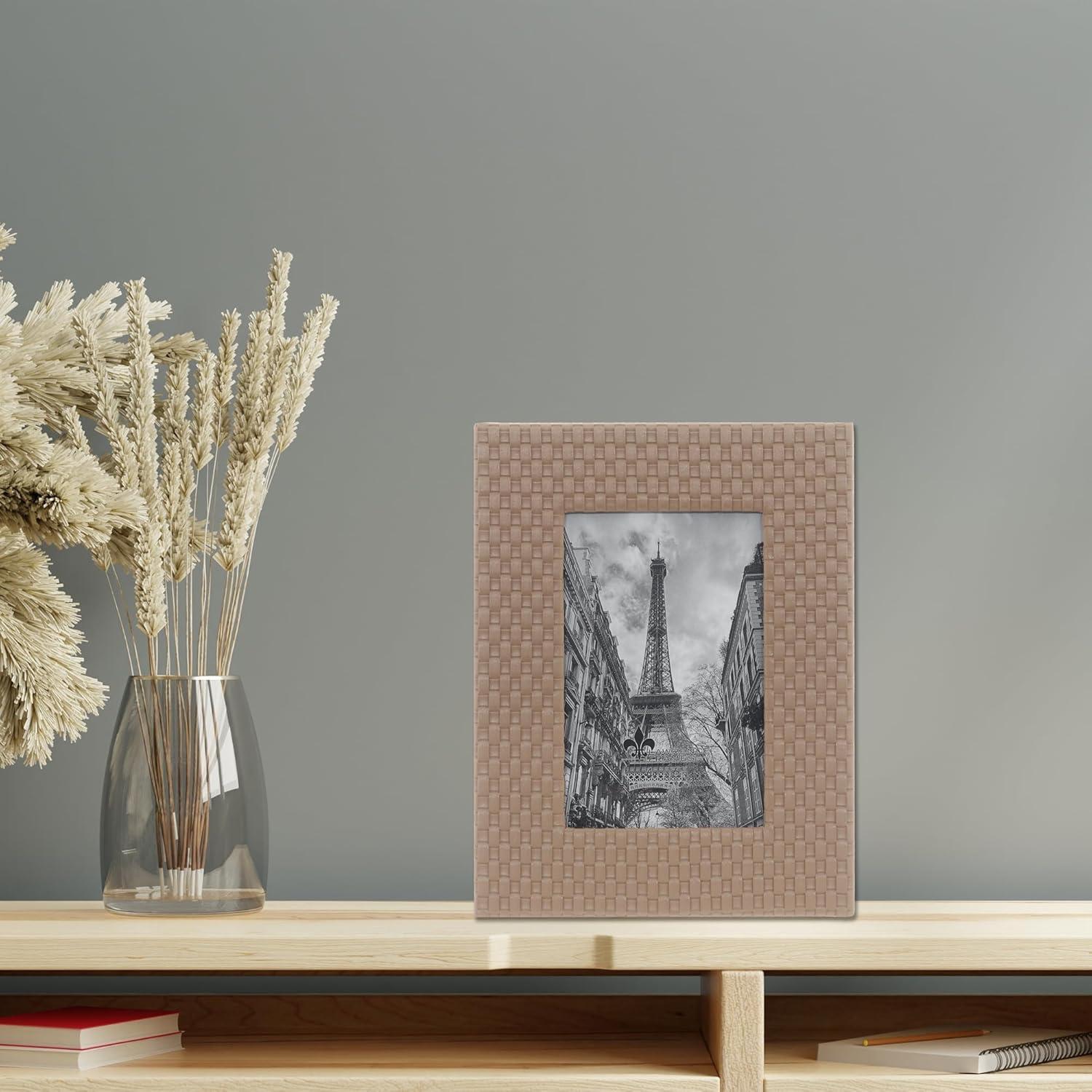 Lawrence Frames Vegan Leather Picture Frame, Weave Design, 4x6, Cashmere