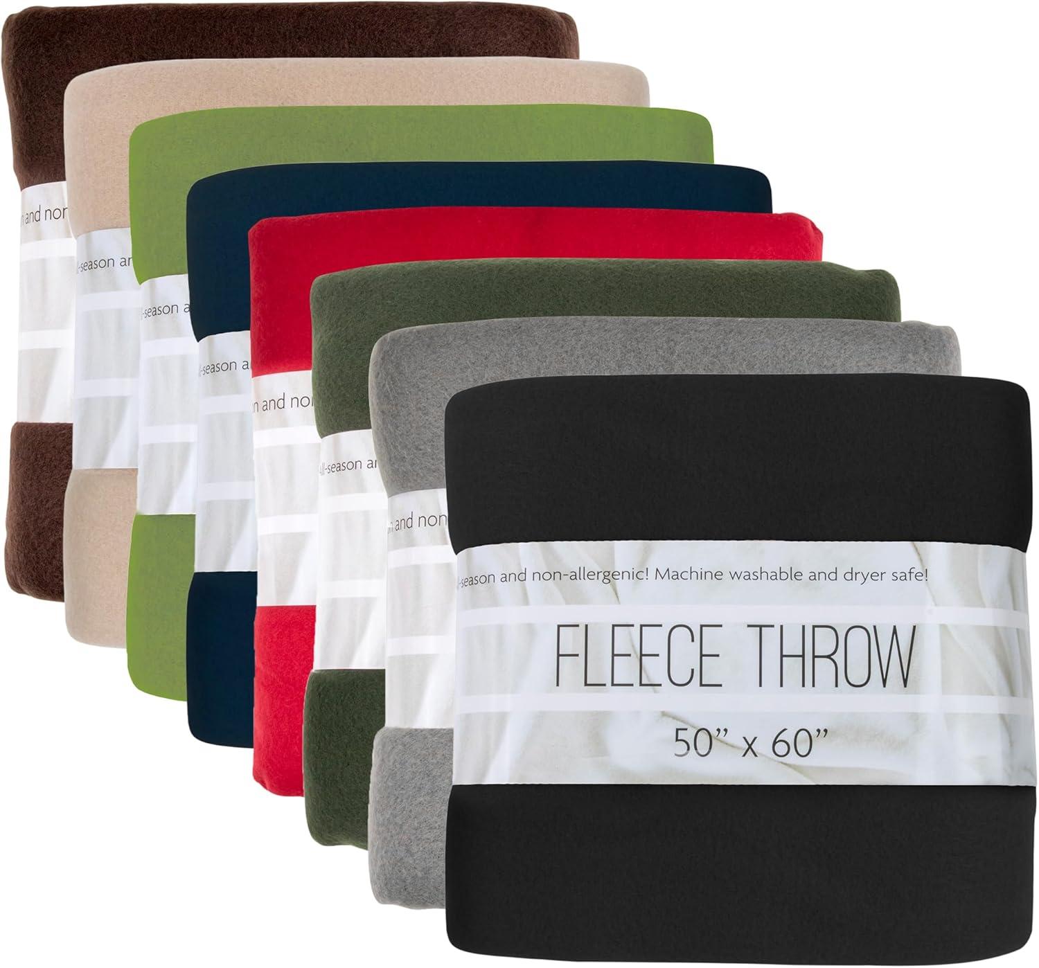 24 Pack of Bulk Wholesale 60”L x 50”W Solid Color Hypoallergenic Fleece Throw Blankets for Fall, Winter, Spring, Summer, Men, Women, Children, Homeless, Charity Donation Drives in Assorted Colors