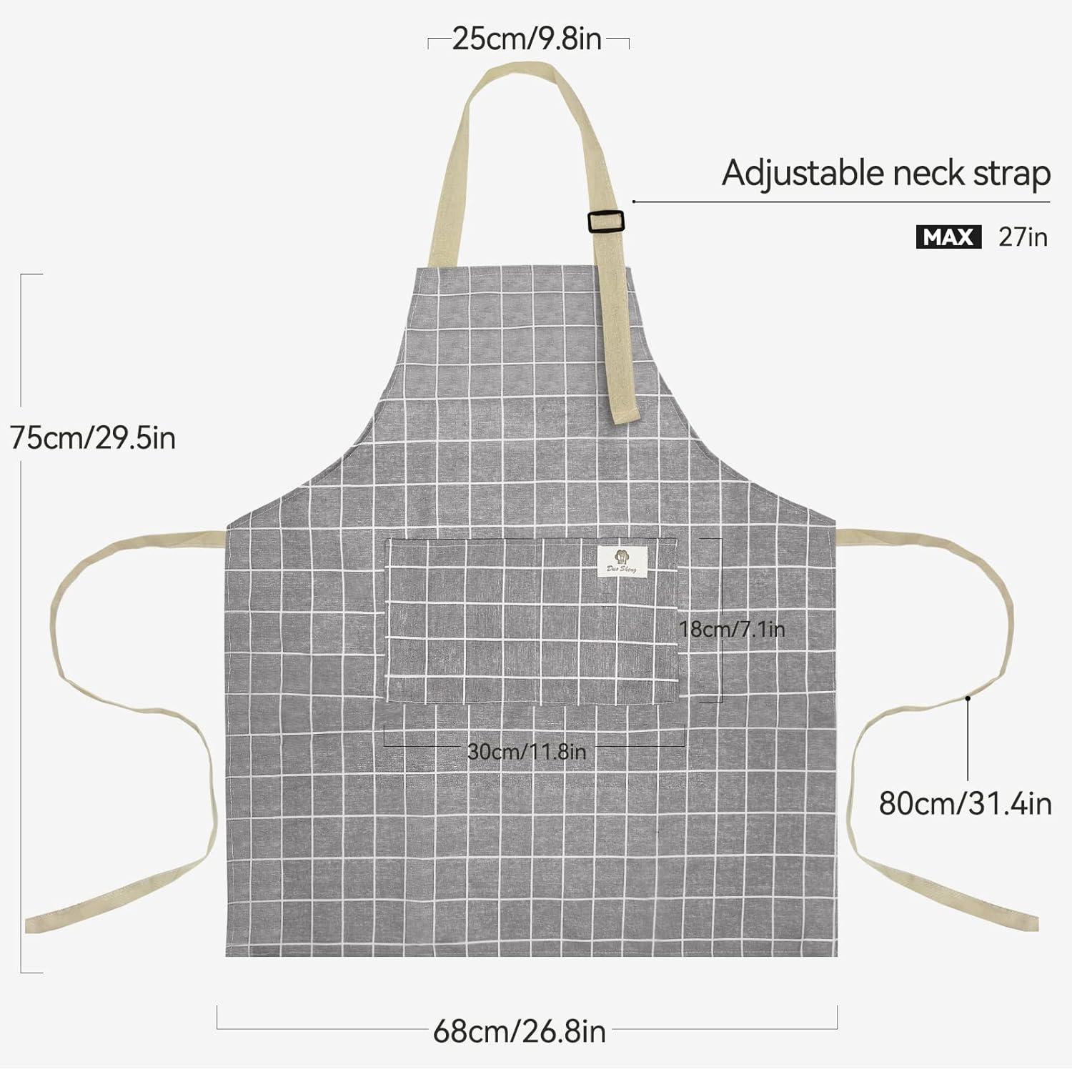 2 Pieces Aprons for Women with Pockets, Cotton Linen Waterproof Kitchen Cooking Aprons, Chef Apronfor Men Women with Adjustable Neck Strap and Long Ties(Grey/Green)