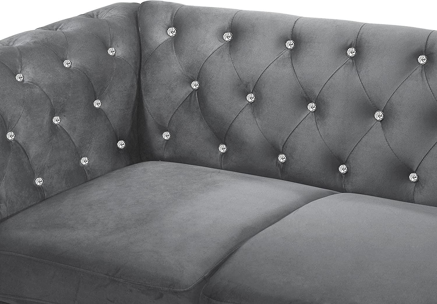 New Classic Furniture Emma Crystal Velvet Fabric Loveseat in Gray