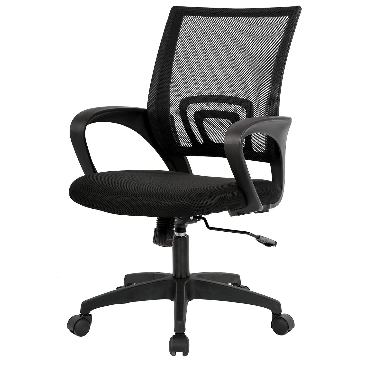 Home Office Chair Ergonomic Desk Chair Mid-Back Mesh Computer Chair Lumbar Support Comfortable Executive Adjustable Rolling Swivel Task Chair with Armrests(Black)