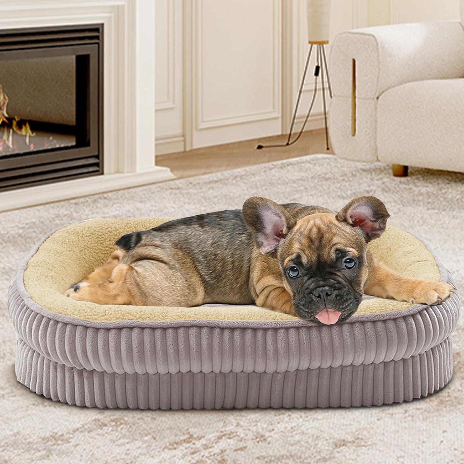 Dog Bed for Puppy, Oval Cat Beds, Pet Couch Bed with Four Sided Bolster
