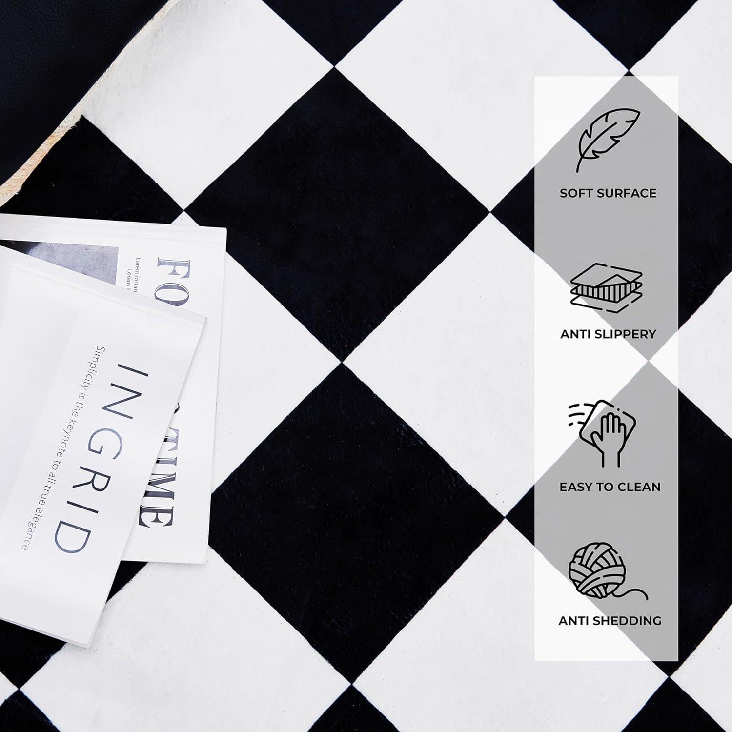 Luxe Weavers Checkered Black and White Geometric 8x10 Area Rug
