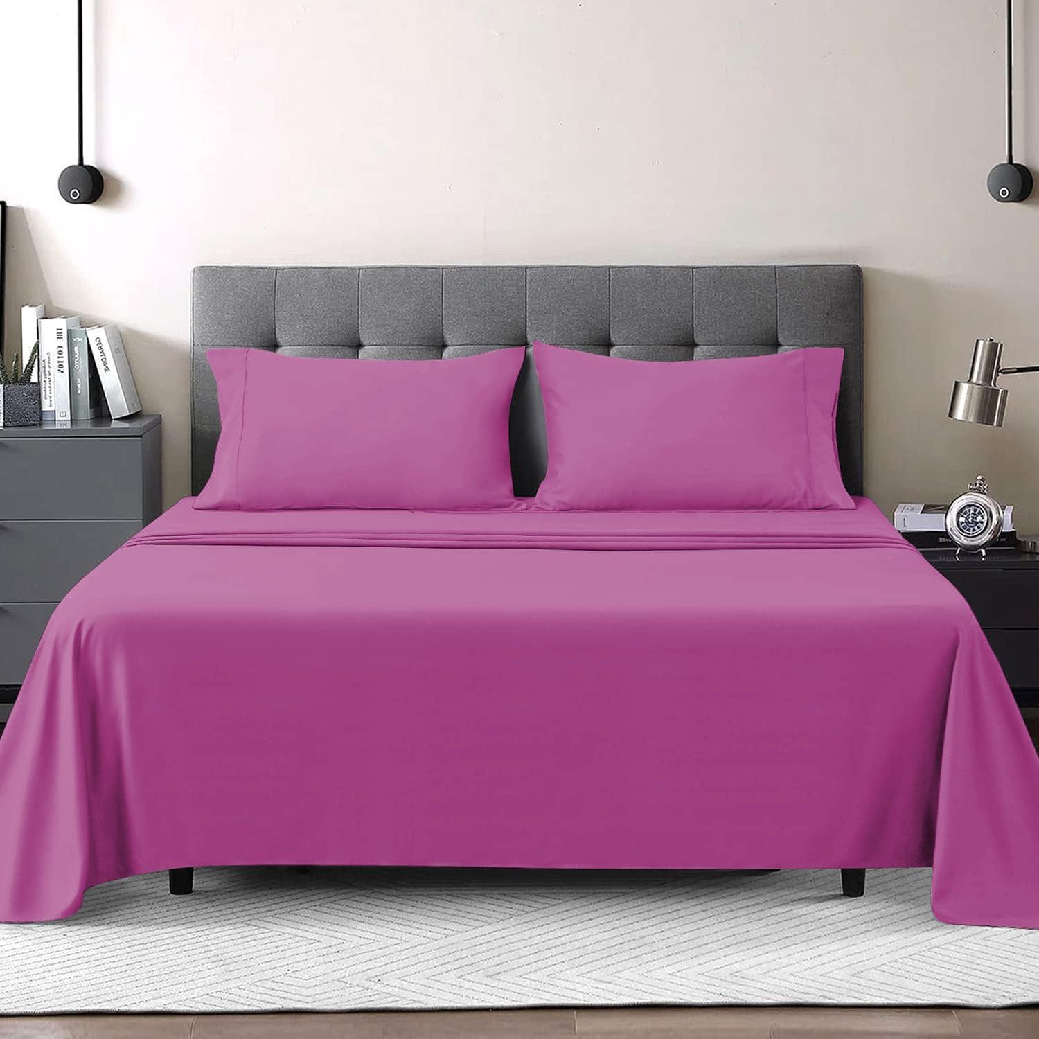 IR Imperial Rooms Bed Sheet Sets Deep Pocket Soft Microfiber, 1800 Series Queen Purple 4 Pcs