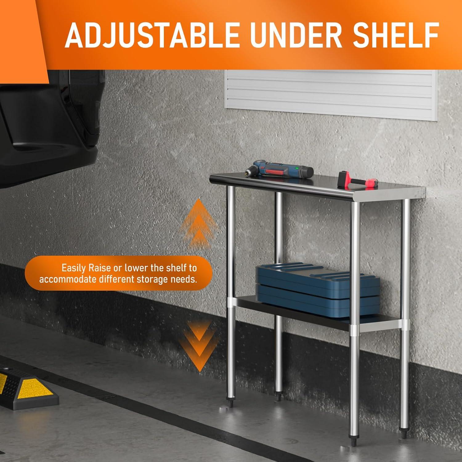 Stainless Steel Table for Food Prep & Work 30 x 48 inches Utility Table with Adjustable Undershelf, Commercial Workstation in Kitchen, Garage, Outdoor BBQ