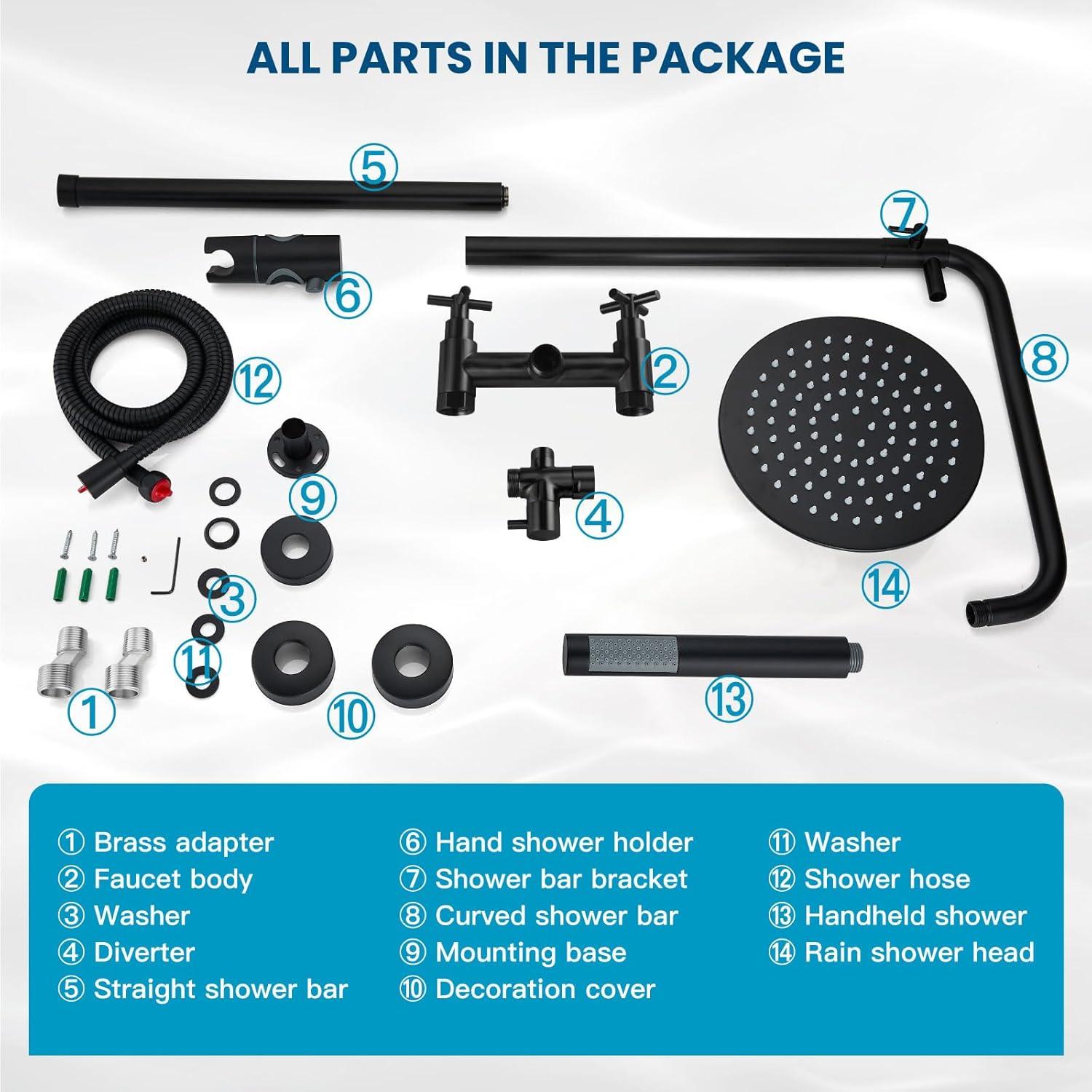 gotonovo Matte Black Outdoor Shower Fixture Rainfall Single Handle Shower System Set High Pressure Wall Mount 2 Dual Function 8 Inch Shower Head and Handheld Spray SUS304 Shower Faucet Combo