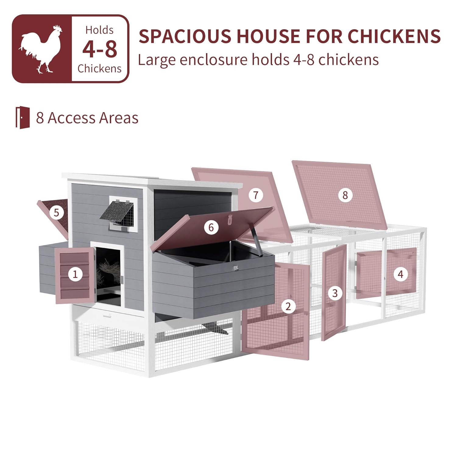 59" Large Chicken Coop for 4-6 Chickens, Wooden Hen House with Large Nesting Boxes, Outdoor Poultry Cage Rabbit Cage with Ramps & Ventilation Window, 59''L*33.5''W*38.6''H