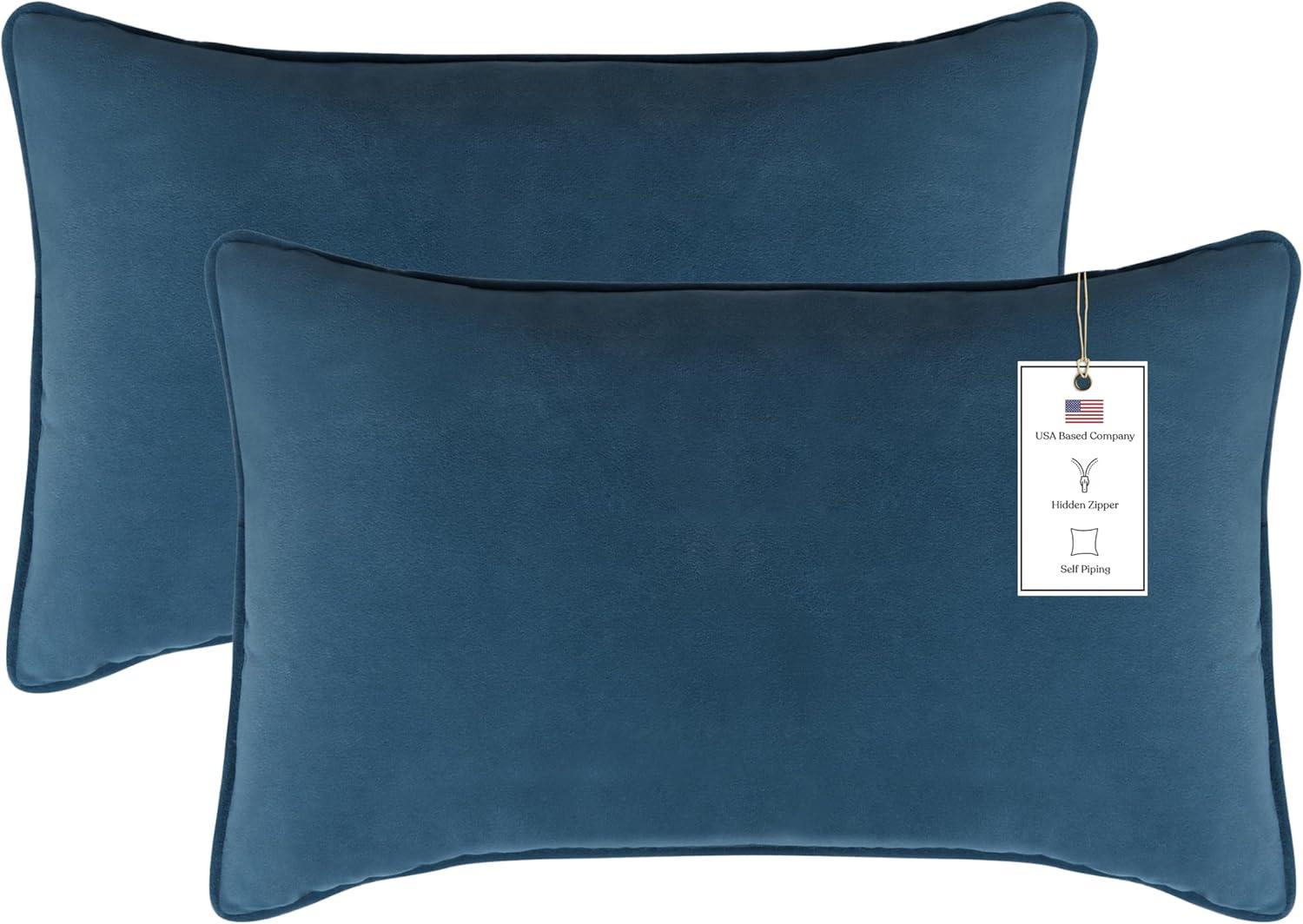 A1HC Set of 2 Luxurious Fine Soft Velvet Throw Pillow Covers Only, For Sofas, Beds, Vibrant Colors and Hidden YKK Zipper. Enhance your Living Space with Decorative Couch Pillow 12"x20", Teal