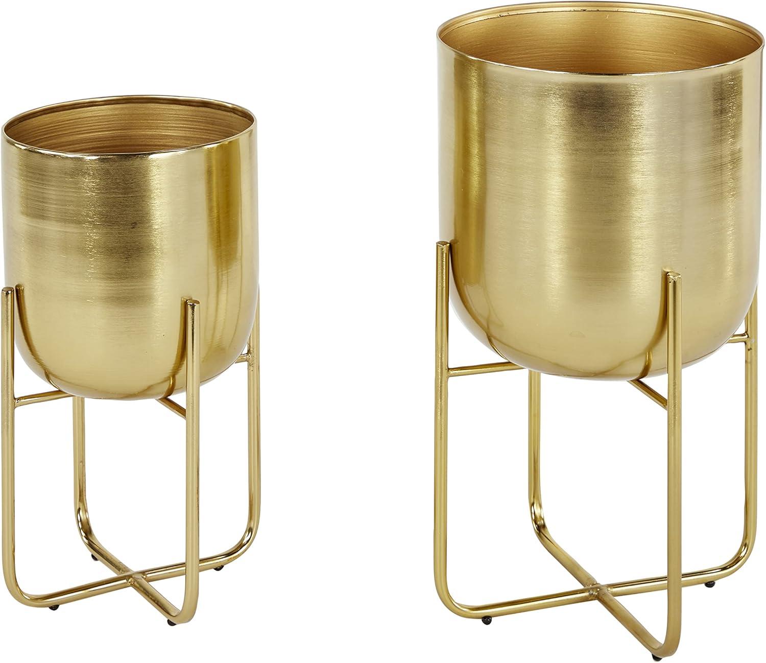 Gold Brushed Dome Metal Planter Set with Stands