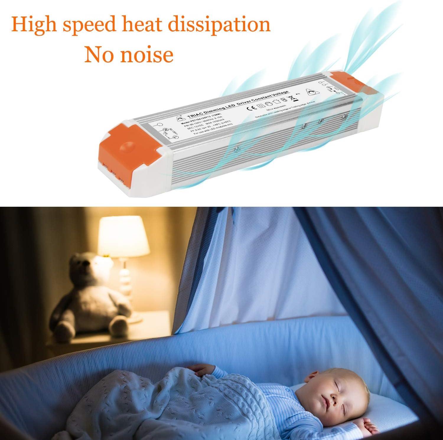 LED Dimmable Driver 120W 12V DC Quiet Operation Universal Regulated 12V Dimmable Power Supply Low Voltage Transformer for Constant LED Lights