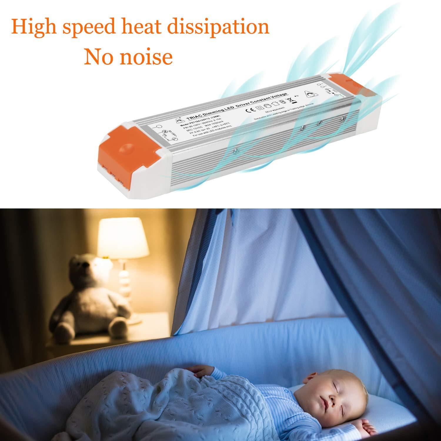 LED Dimmable Driver 120W 12V DC Quiet Operation Universal Regulated 12V Dimmable Power Supply Low Voltage Transformer for Constant LED Lights