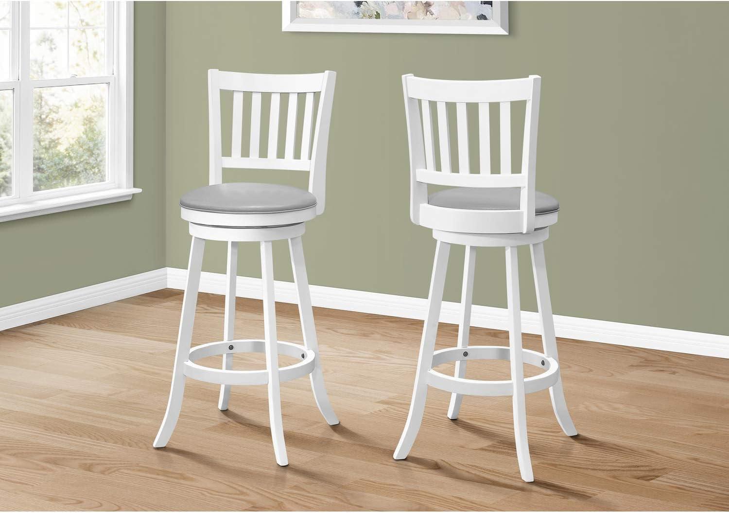 Monarch Specialties Bar Stool Set Of 2 Swivel Counter Height Kitchen White Wood Grey Leather Look Transitional