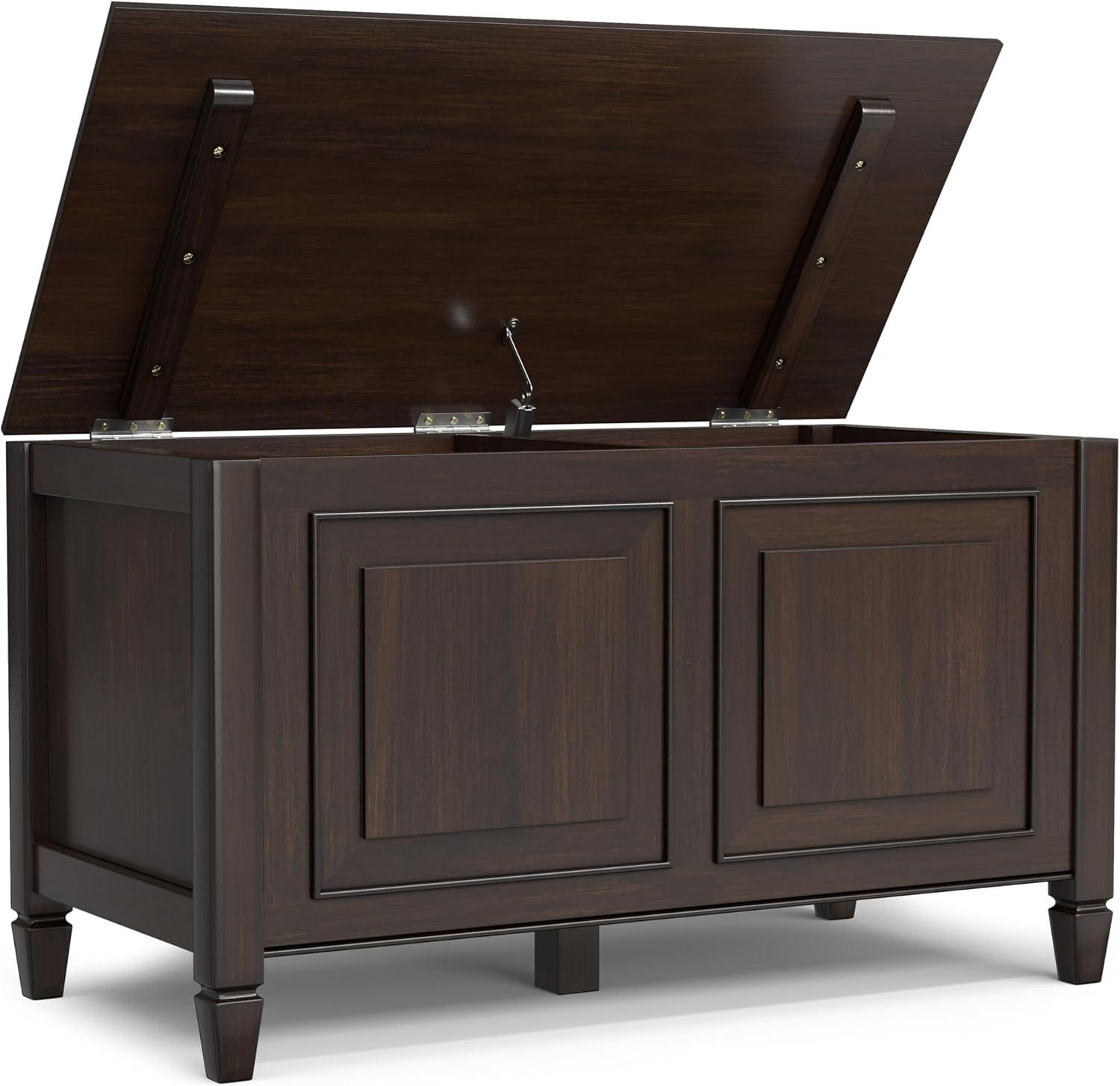 Simpli Home Connaught 36"W Solid Wood Small Storage Bench Trunk with Lift-Top Lid and Dual Storage Compartments