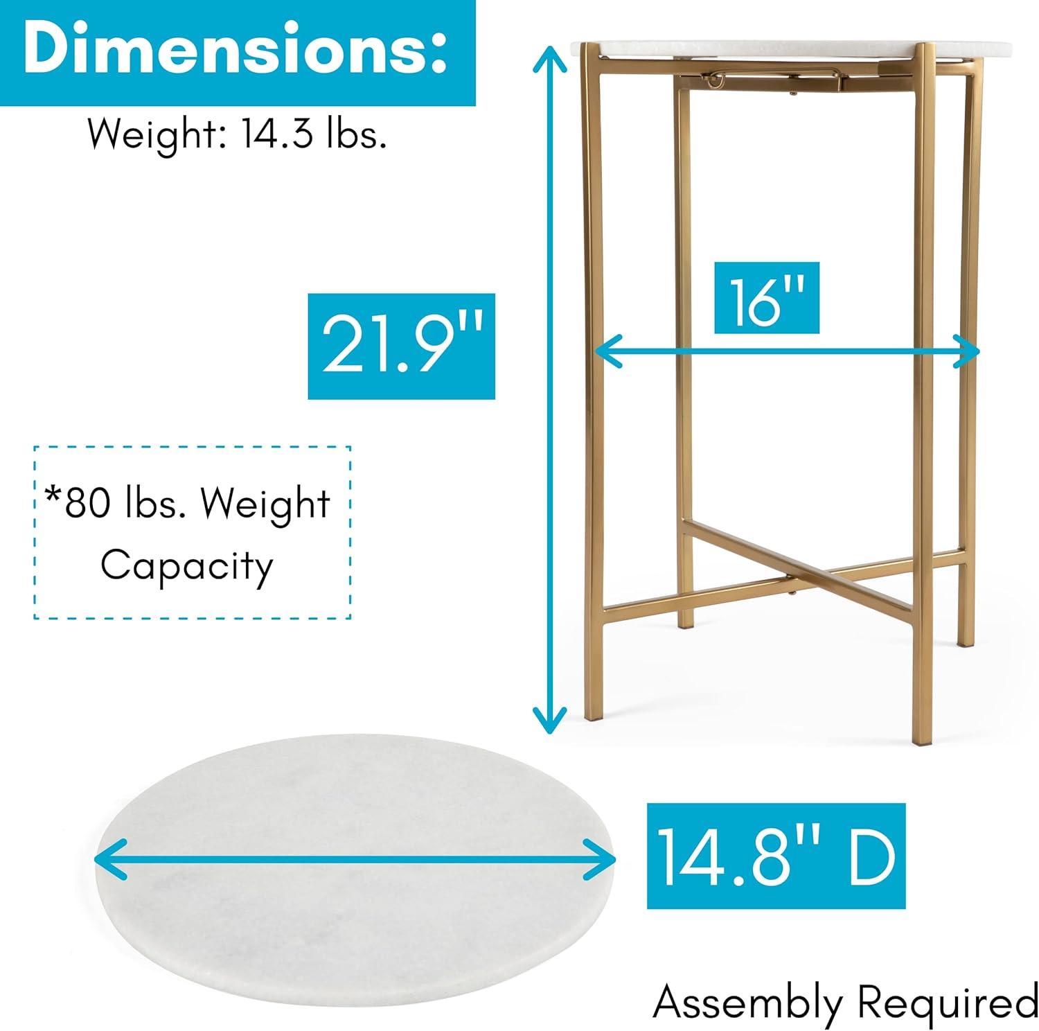 BIRDROCK HOME Folding Side Table with Marble Top - Gold Legs