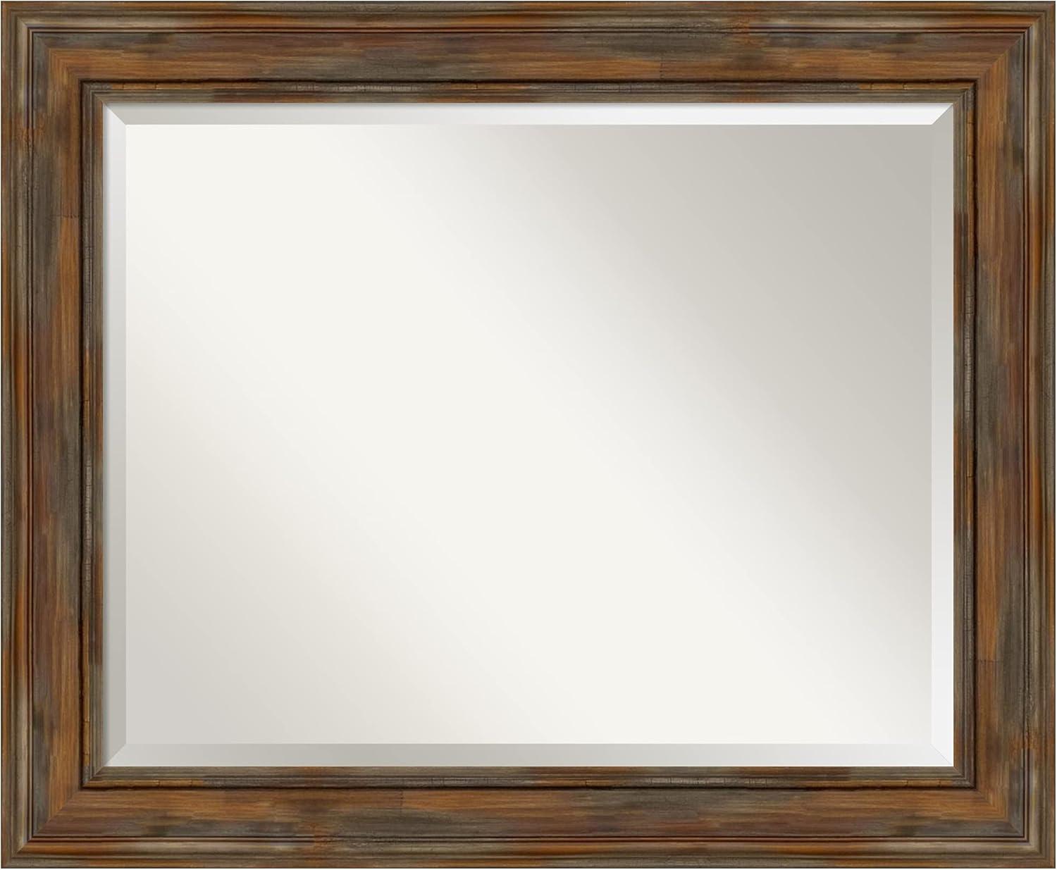 Amanti Art Beveled Wood Bathroom Wall Mirror - Portico Espresso Frame Outer Size: 34 x 28 in