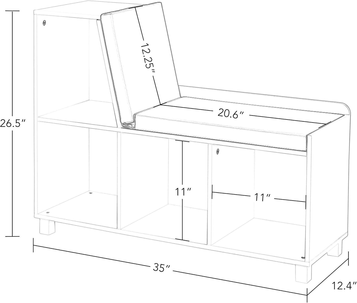 RiverRidge Home RiverRidge Kids Reading Book Nook Cushioned Toy Storage Bench with Cubby Organizers and 2 Fabric Bins- White