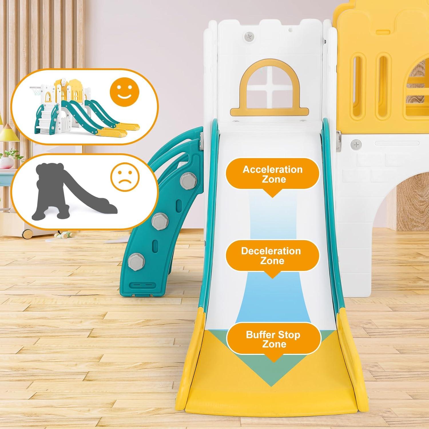 10 in 1 Toddler Slide, Age 1-3 with Swing, Basketball Hoop and Telescope, Kid Slide for Toddlers, Indoor Outdoor Playset Toddler Playground