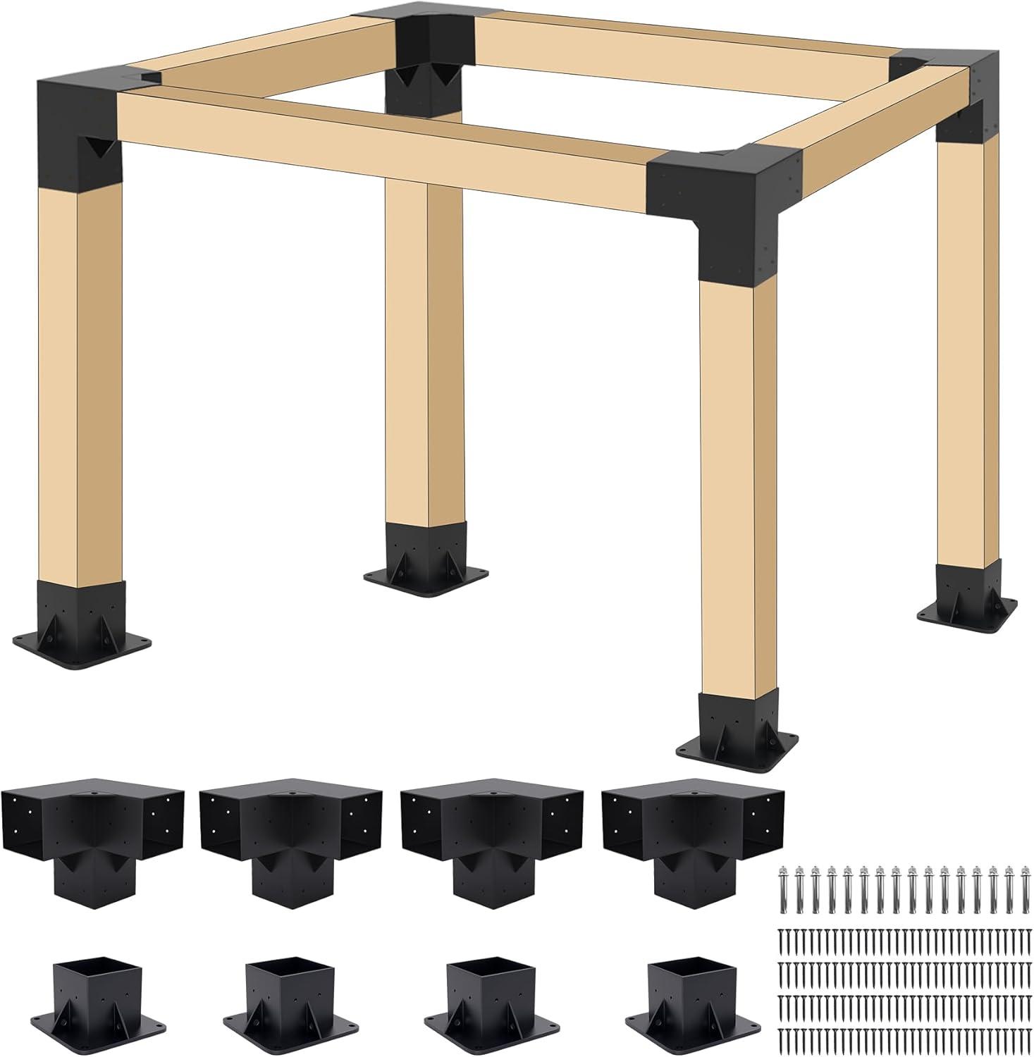 Pergola Kit Elevated Wood Stand Kit Woodwork for 4"x 4" (Actual 3.5" x 3.5"), Wooden Gazebo Kit for 3-Way Pergola Brackets with Pergola Base Brackets - Includes Screws