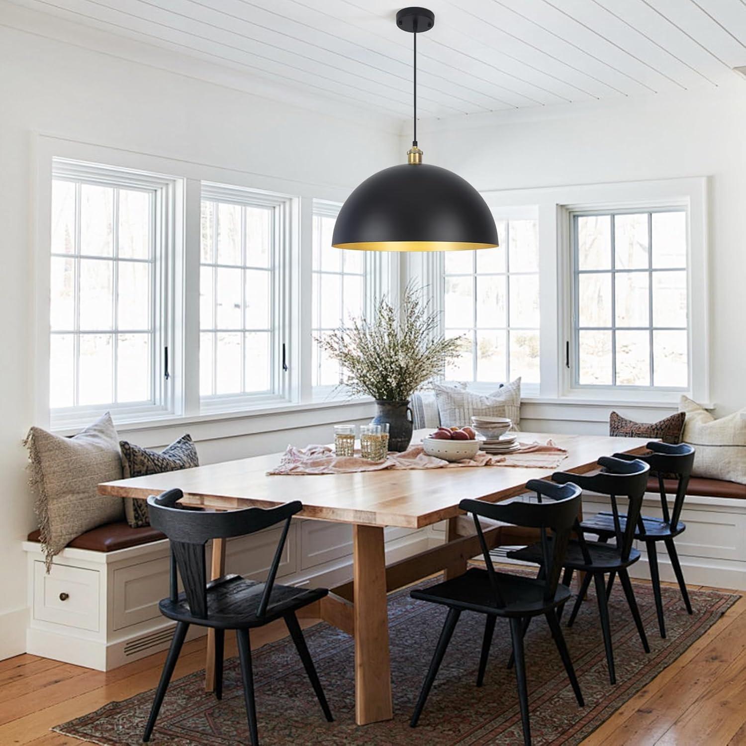 Large Pendant Light Black and Gold Dome Pendant Light Fixtures 17.71” Industrial Hanging Lamp Modern Farmhouse Dome Chandelier Pendant Lighting for Kitchen Island Hallway Dining Room Entryway Foyer