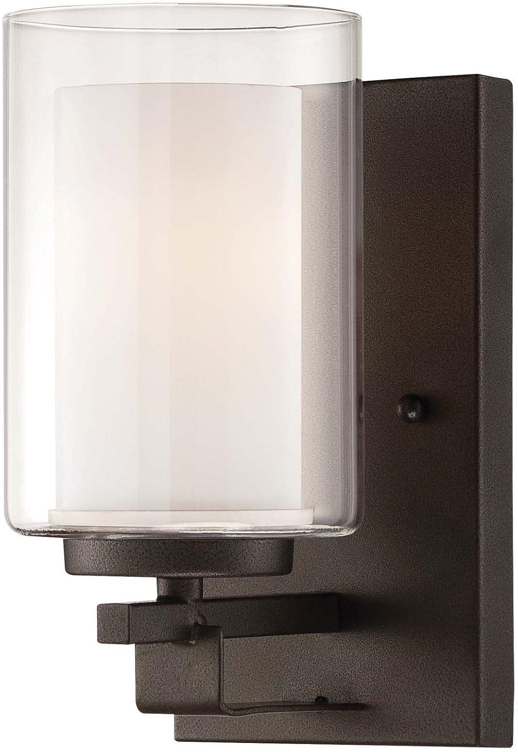 Minka Lavery Industrial Wall Light Sconce Smoked Iron Hardwired 4 1/2" Fixture Clear Outer Etched White Inner Shade for Bedroom